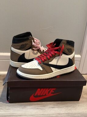Jordan 1 High Top - Brown, Black, White with Red & Pink Laces
